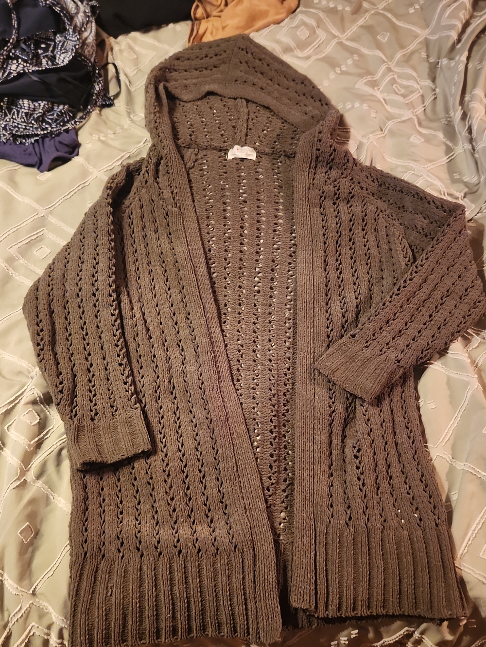 Open-Front Hooded Knit Cardigan Sweater - Green
